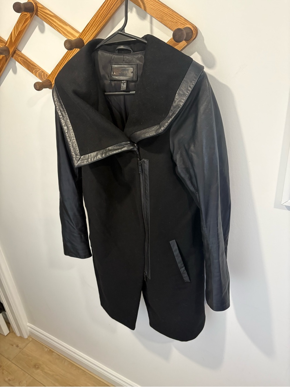 DANIER black wool/leather moto long jacket